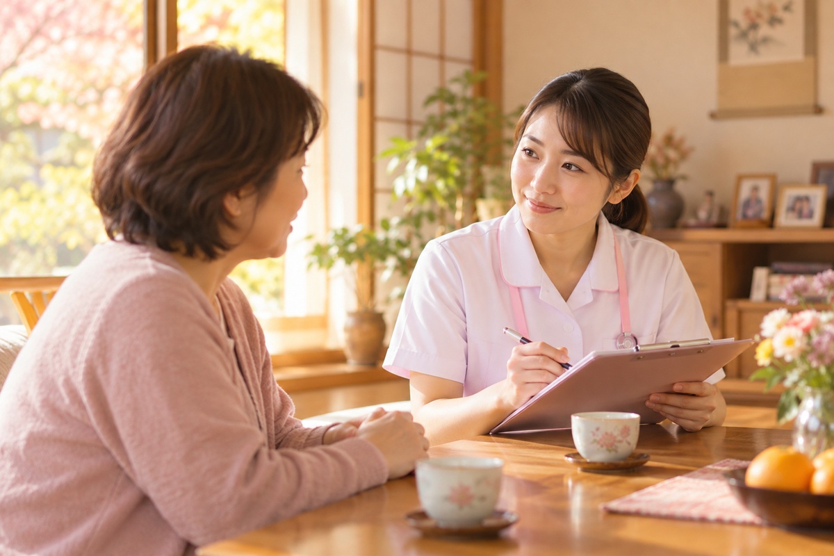 精神科訪問看護でご家族と話す看護師